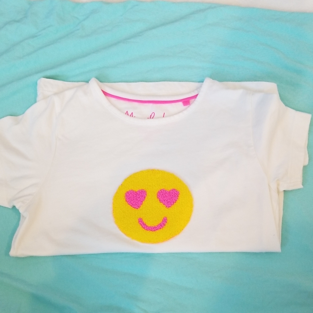 Mini Boden Girls ShortSleeve Top White Heart Emoji